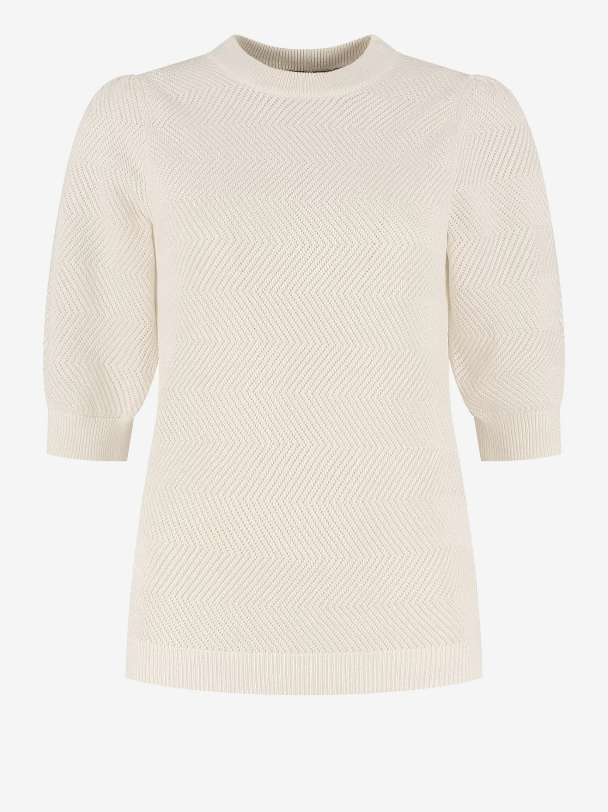 Women FIFTH HOUSE Tops-Ajour knitted top with puff sleeves