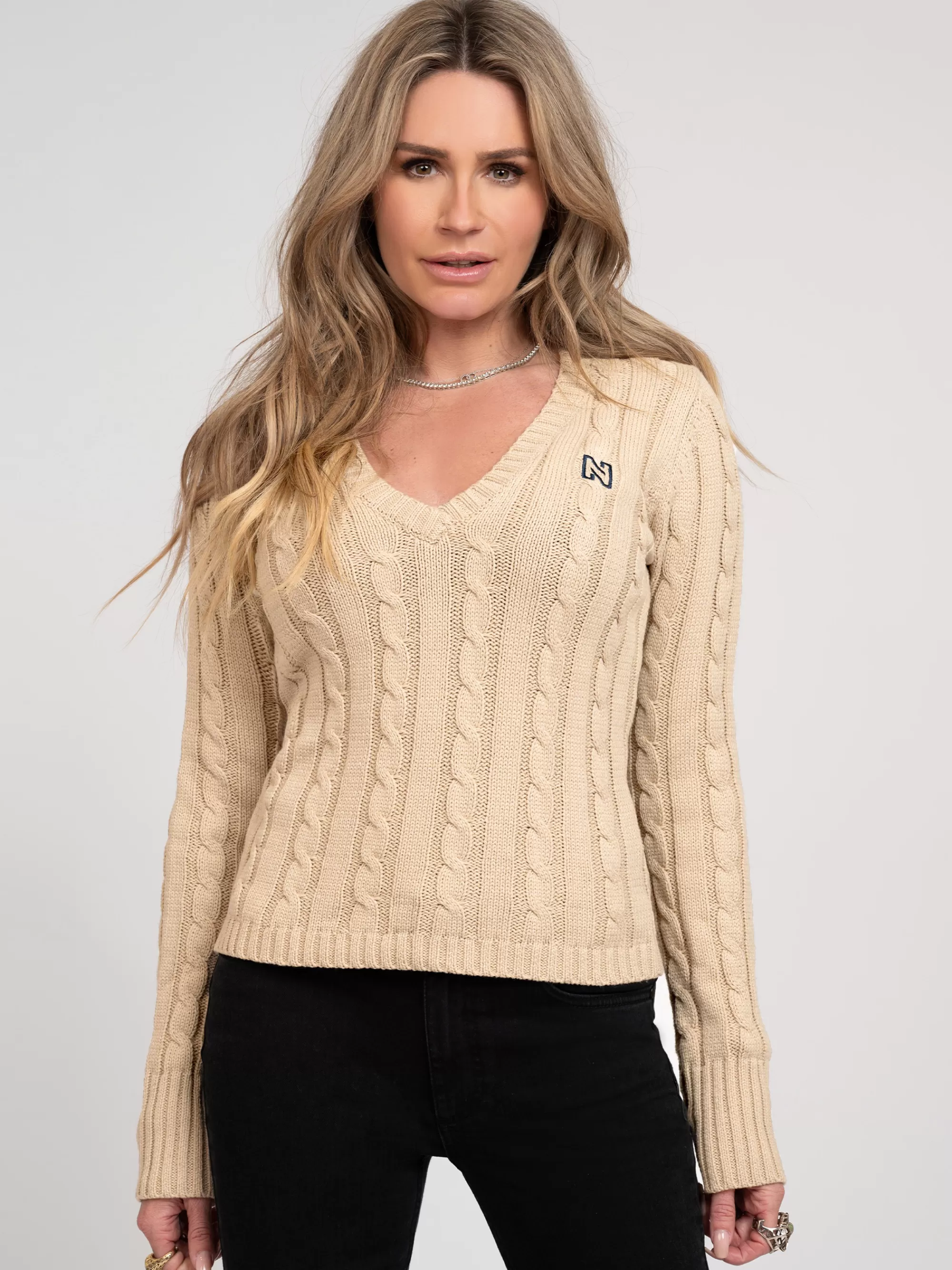 Women FIFTH HOUSE Sweaters & Cardigans-Cable knit sweater with N-logo