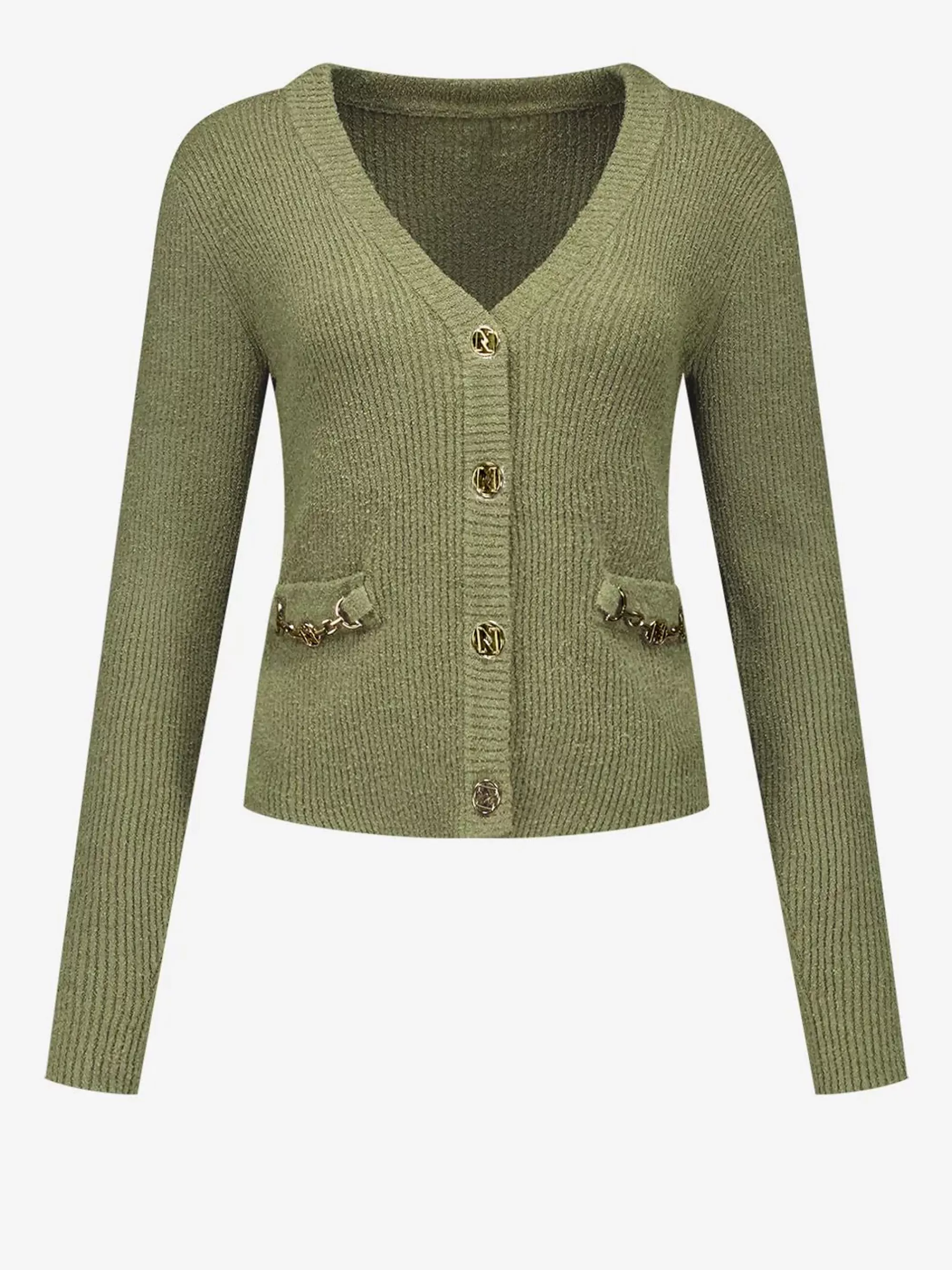 Women FIFTH HOUSE Sweaters & Cardigans-Cardigan with N-logo buttons and chain detail