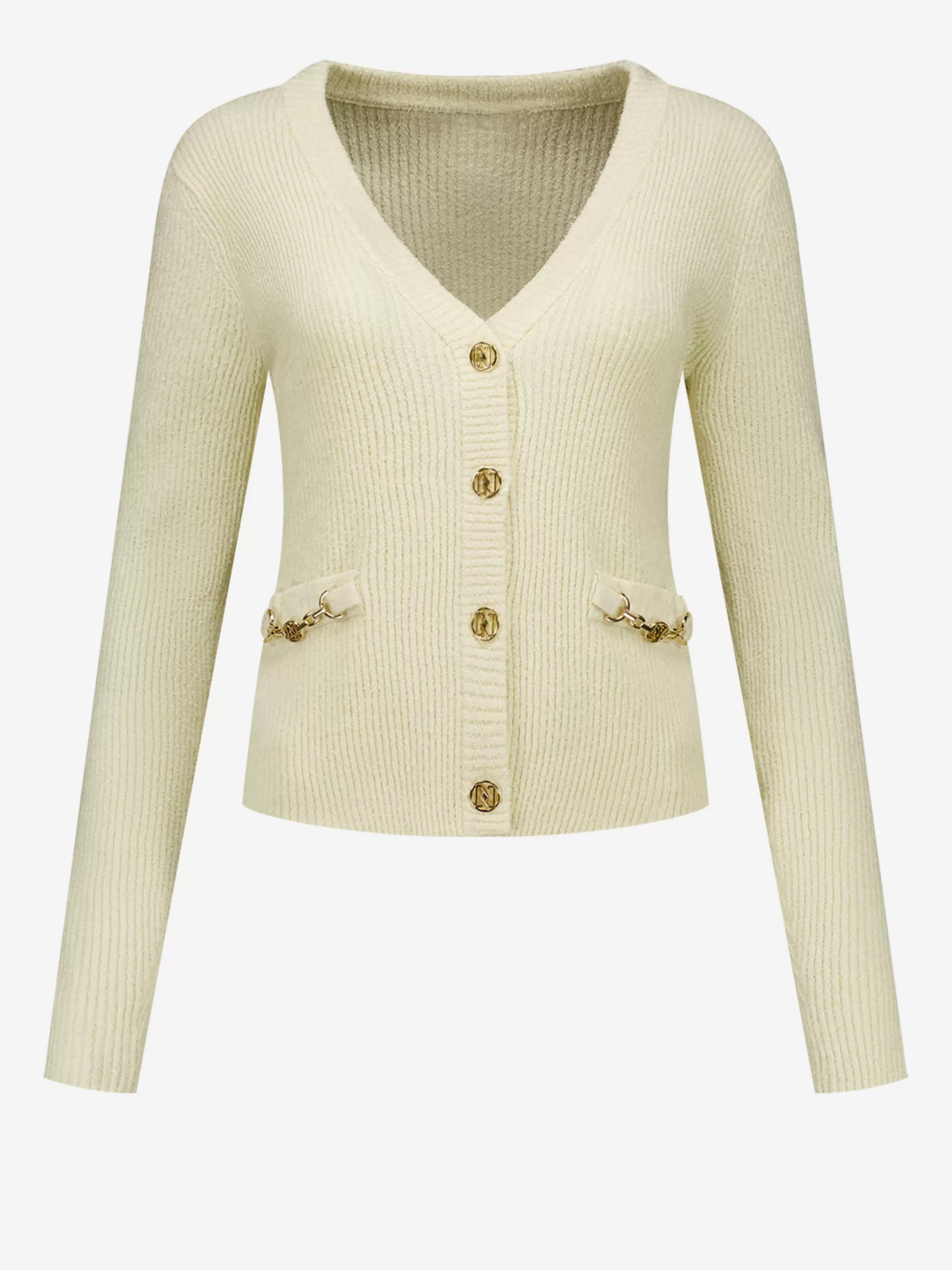 Women FIFTH HOUSE Sweaters & Cardigans-Cardigan with N-logo buttons and chain detail