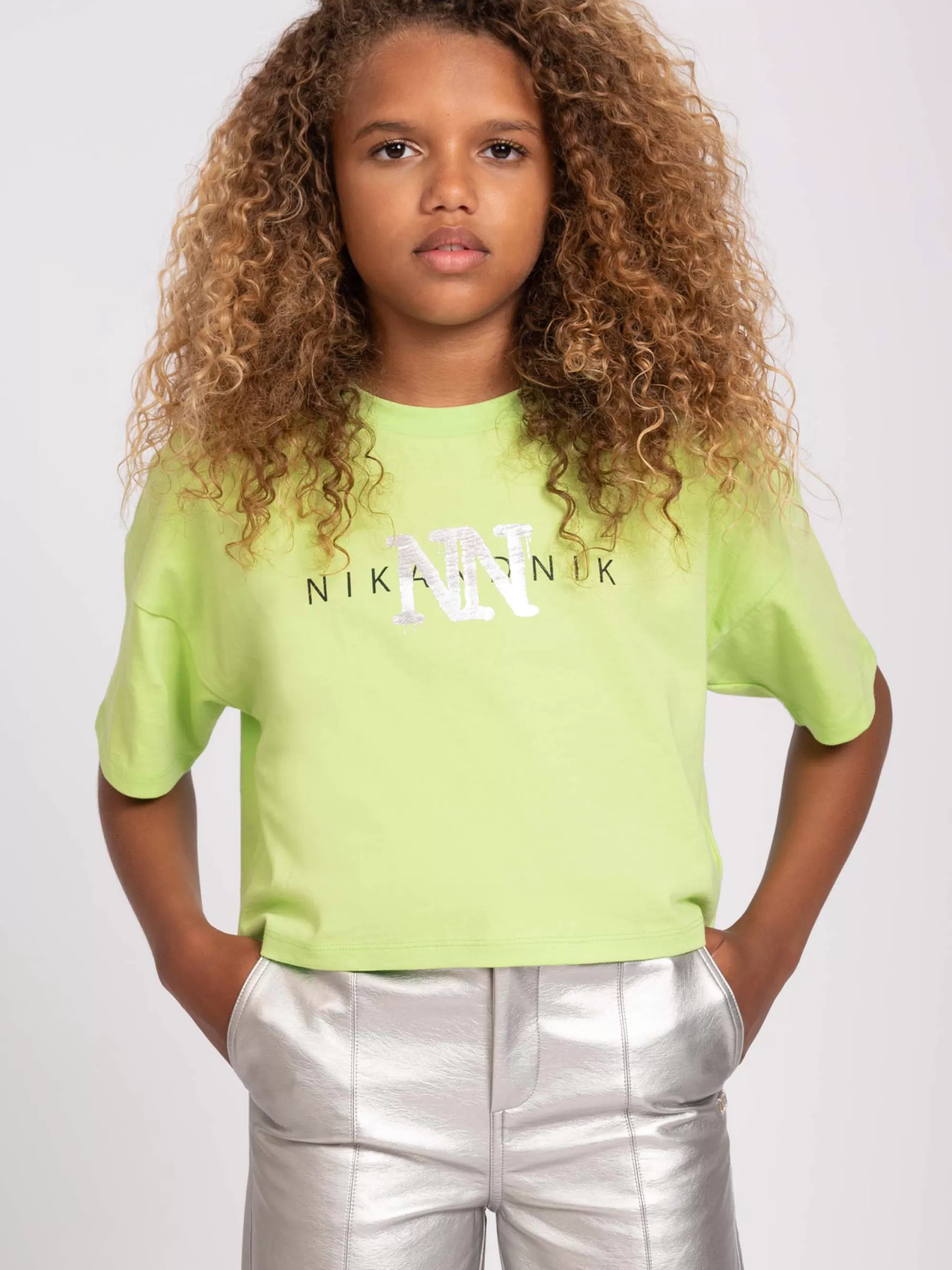 FIFTH HOUSE T-shirts-Cropped t-shirt with NN print