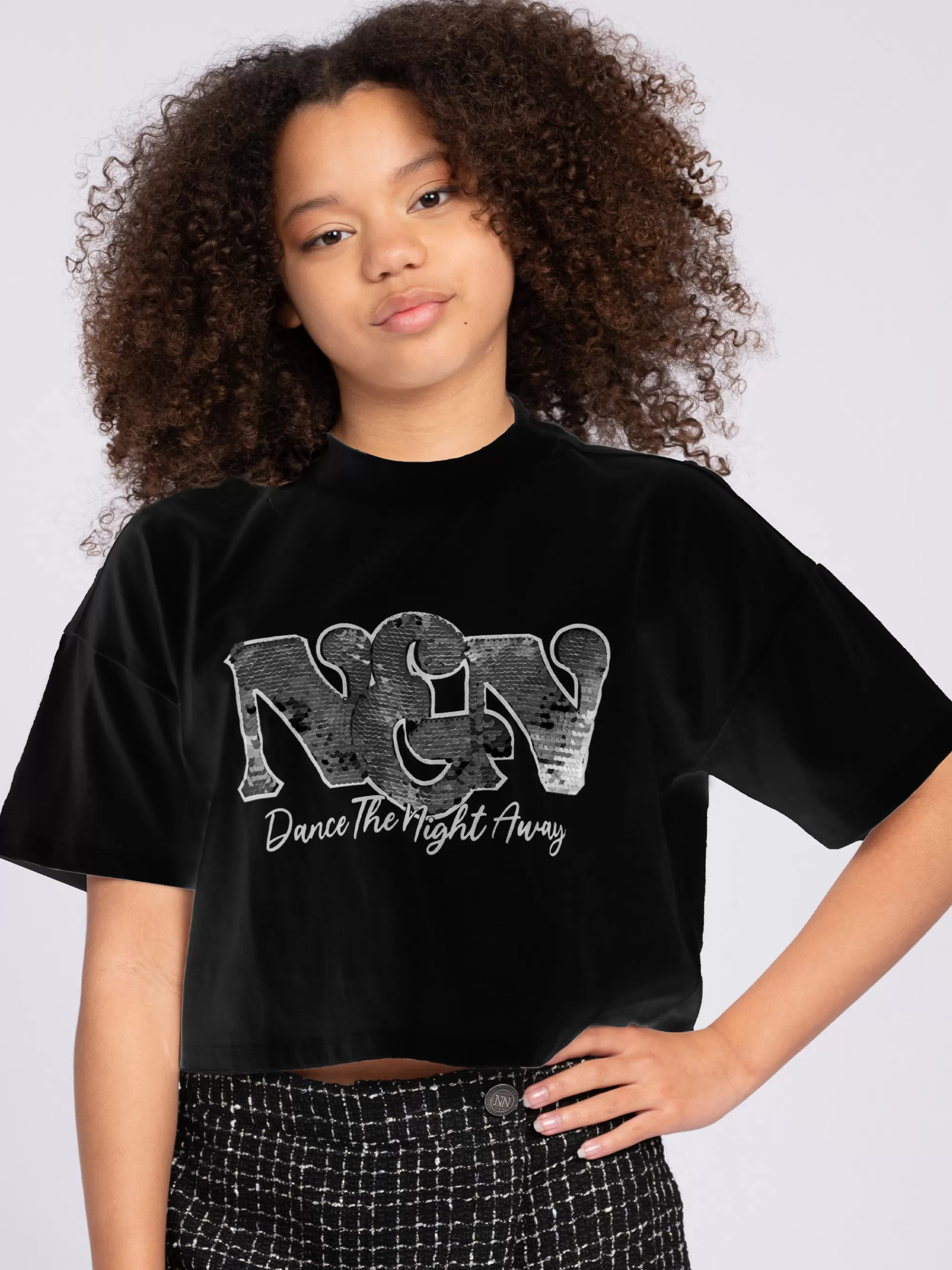 FIFTH HOUSE T-shirts-Cropped T-shirt with sequins NIK&NIK logo