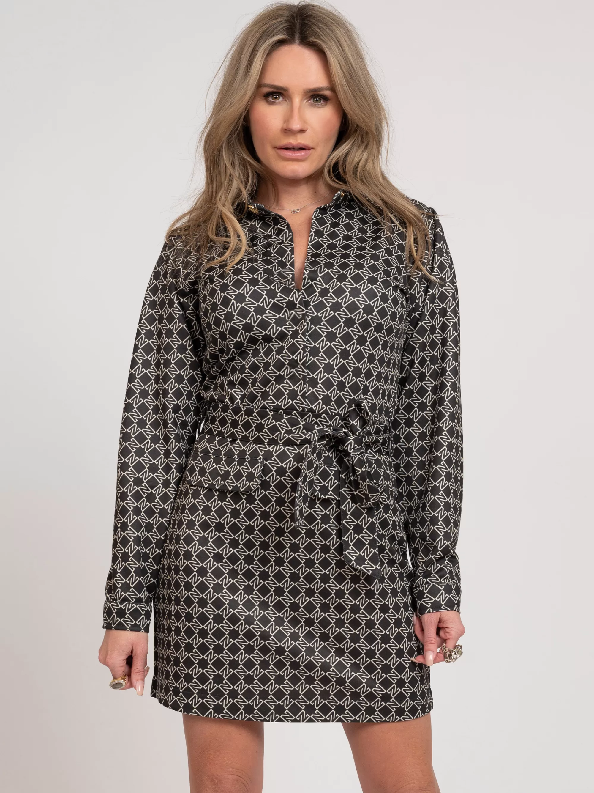 Women FIFTH HOUSE Dresses-Dress with logo pattern and tie cord