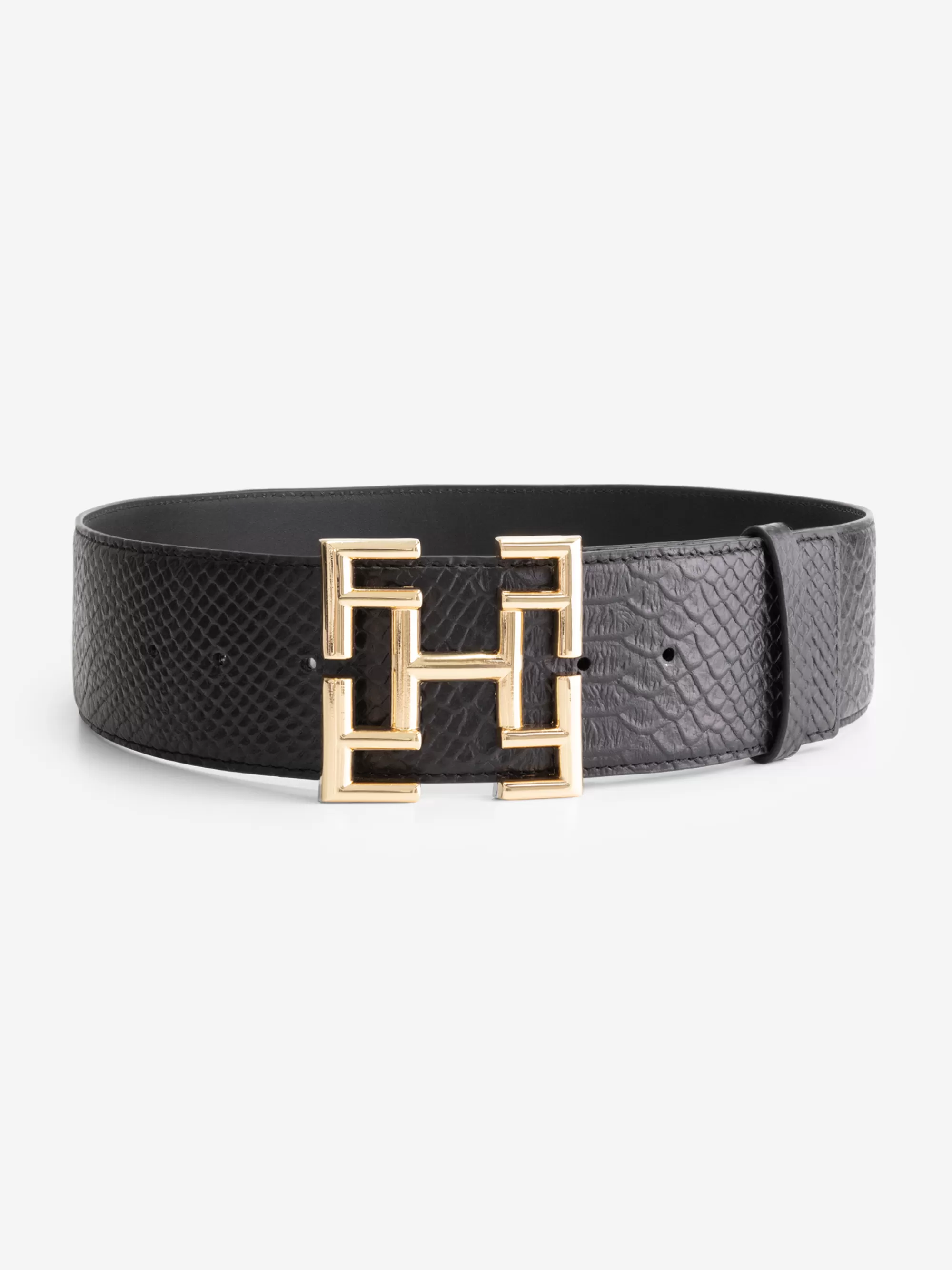 Women FIFTH HOUSE Belts-Leather croco belt with logo buckle