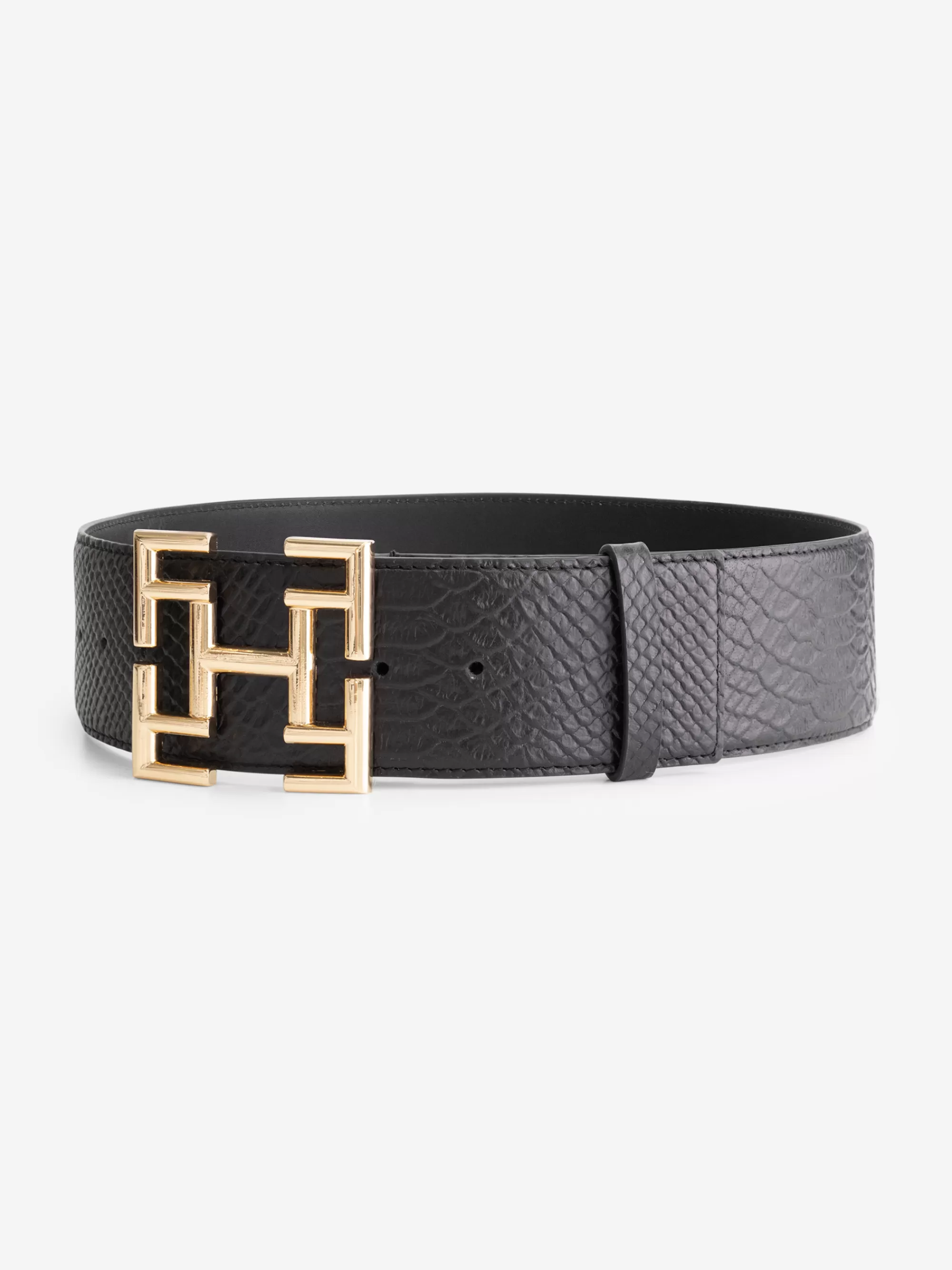 Women FIFTH HOUSE Belts-Leather croco belt with logo buckle