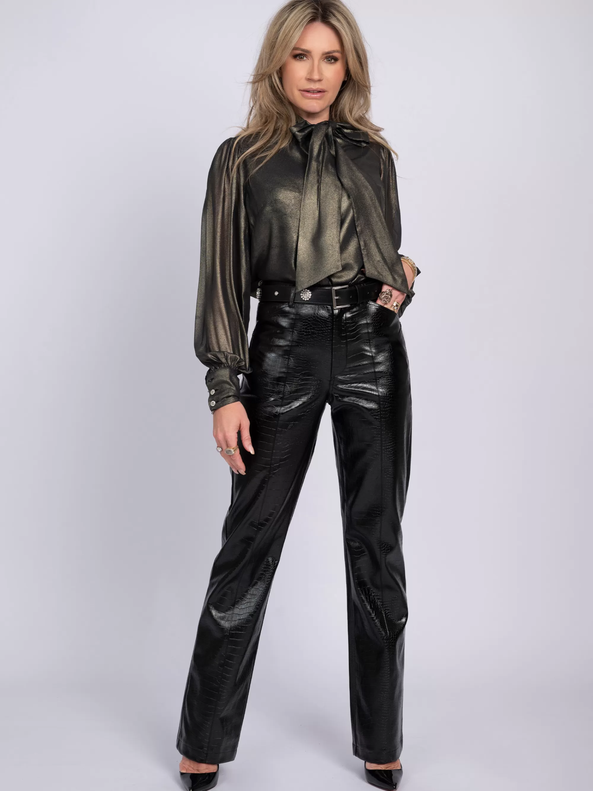 Women FIFTH HOUSE Pants & Jeans-Leather look trousers with animal pattern