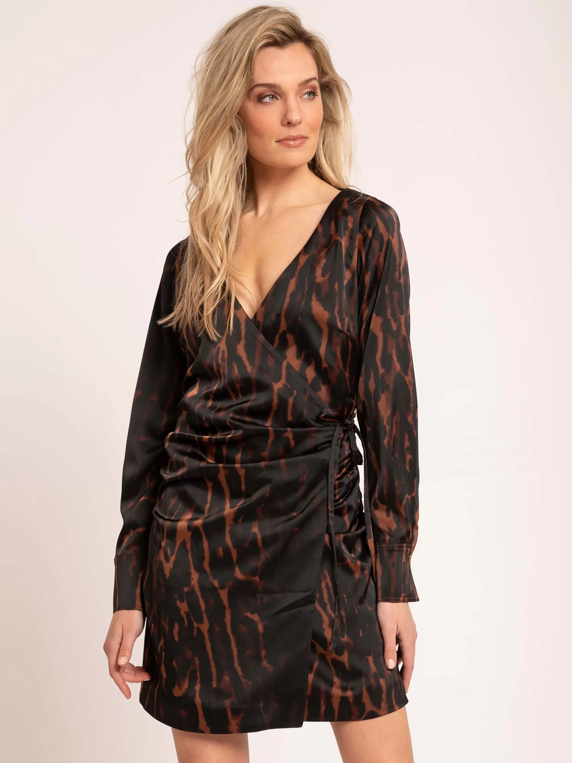 Women FIFTH HOUSE Dresses-Leopard satin look wrap dress