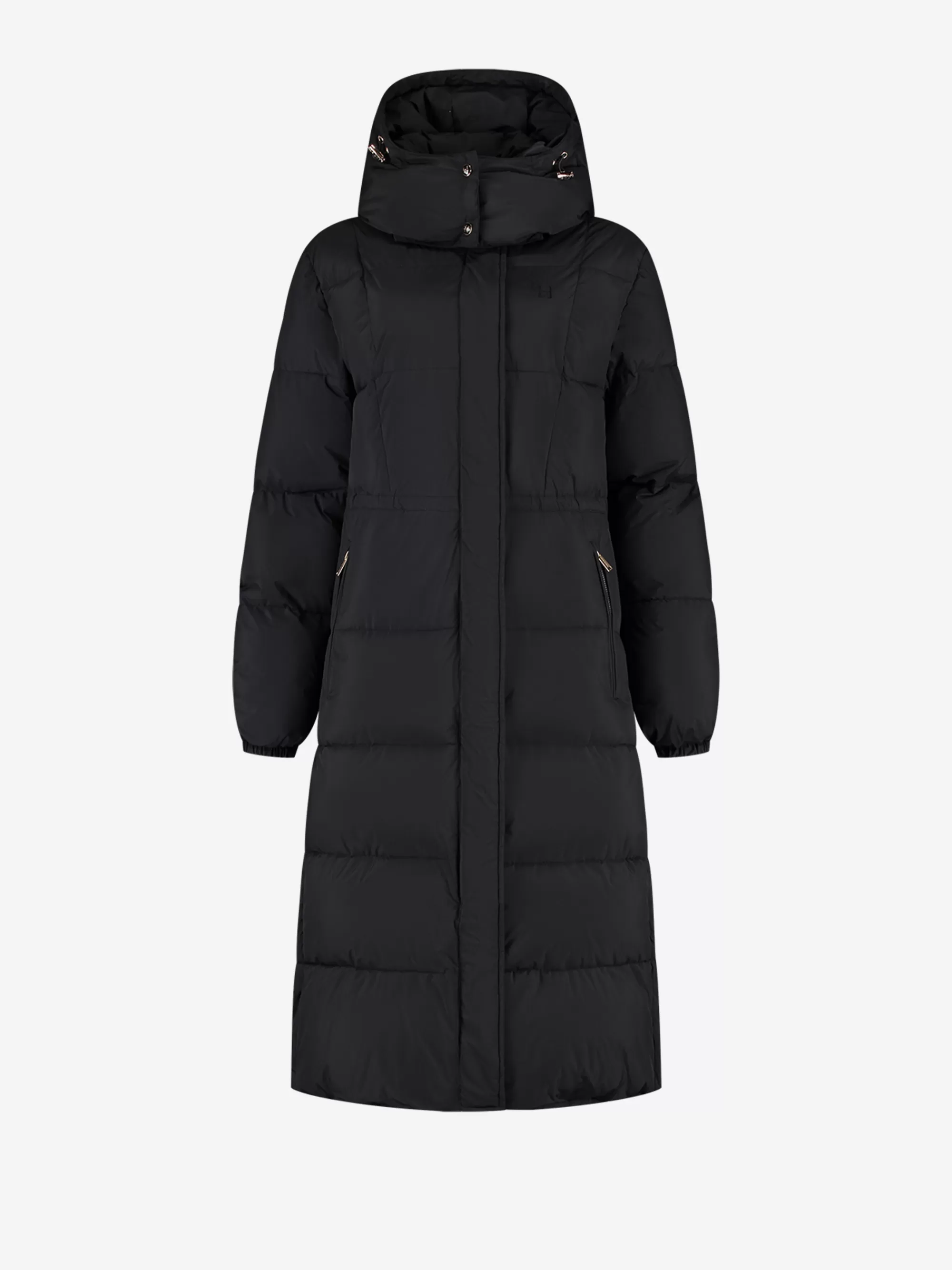 Women FIFTH HOUSE Coats & Jackets-Long puffer coat with hood and tailored waist