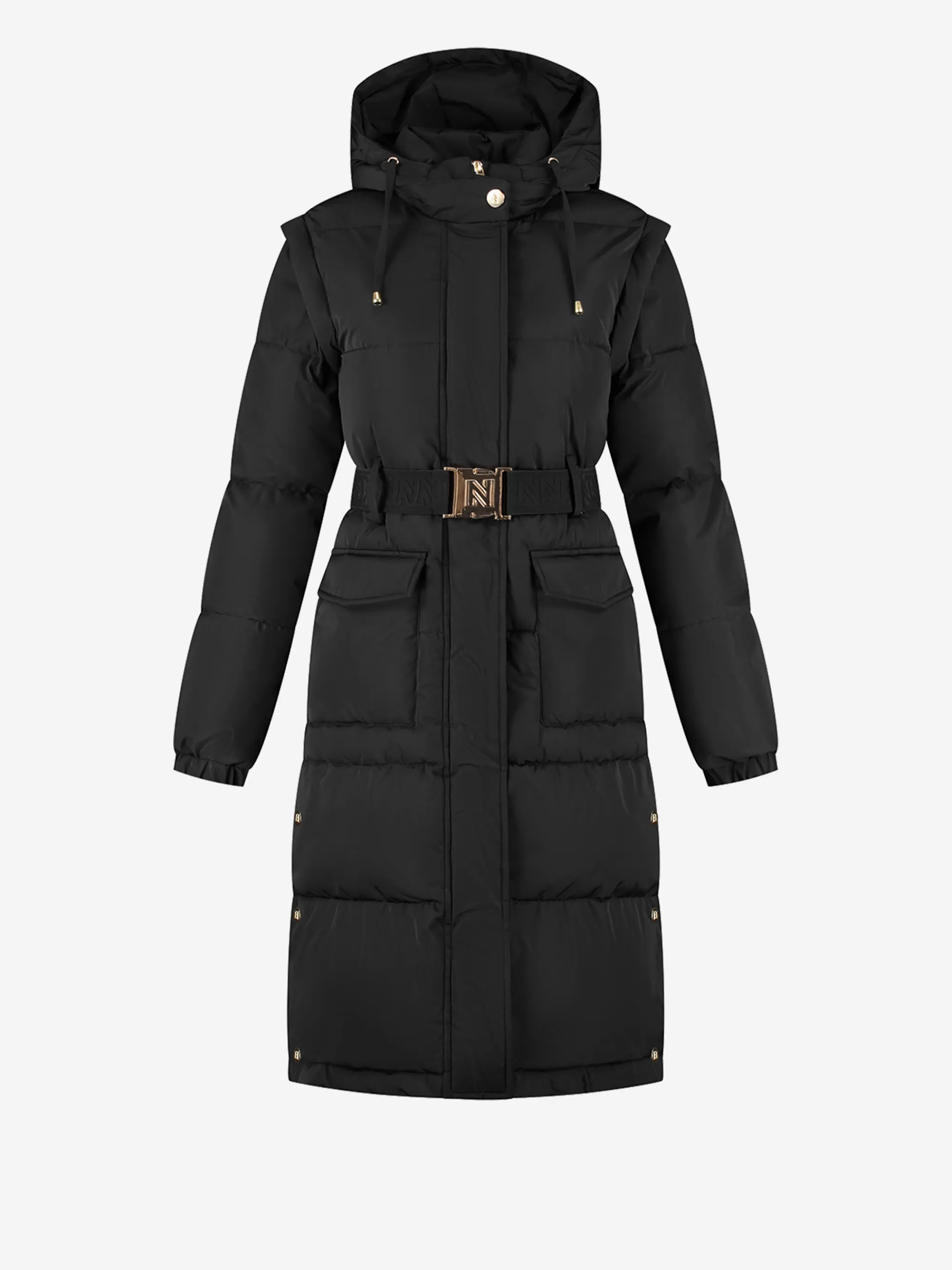 Women FIFTH HOUSE Coats & Jackets-Long puffer jacket with belt and detachable sleeves