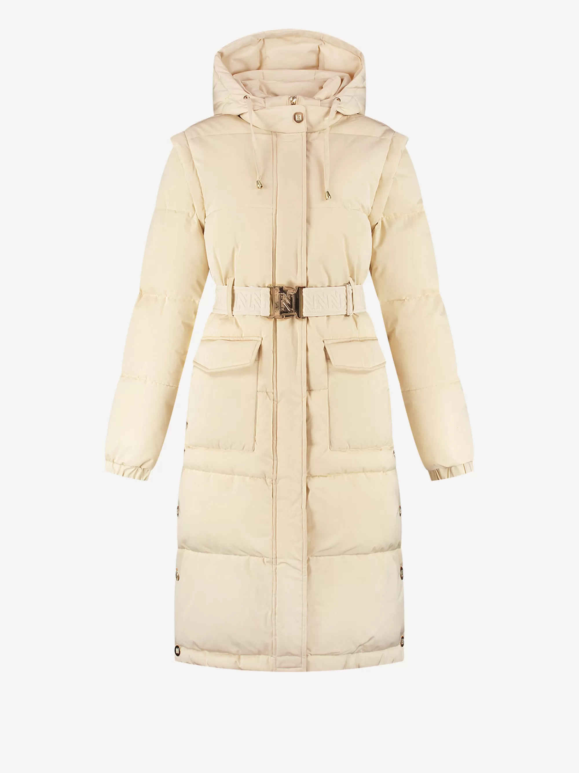 Women FIFTH HOUSE Coats & Jackets-Long puffer jacket with belt and detachable sleeves