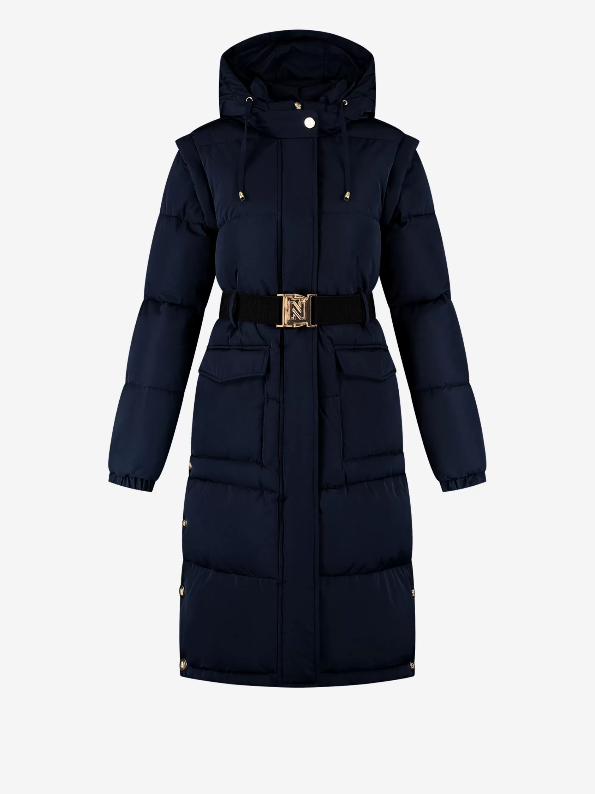 Women FIFTH HOUSE Coats & Jackets-Long puffer jacket with belt and detachable sleeves