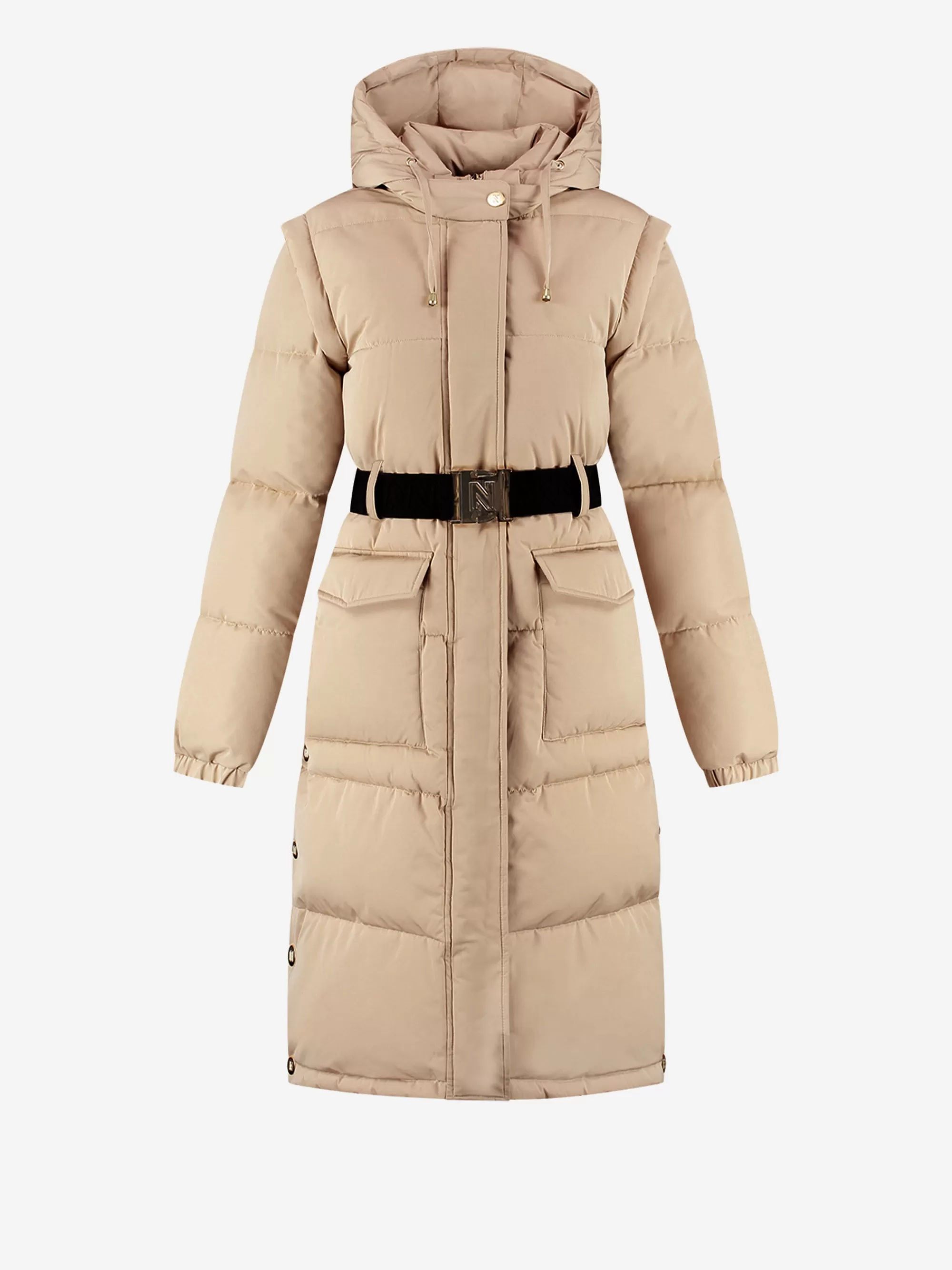 Women FIFTH HOUSE Coats & Jackets-Long puffer jacket with belt and detachable sleeves