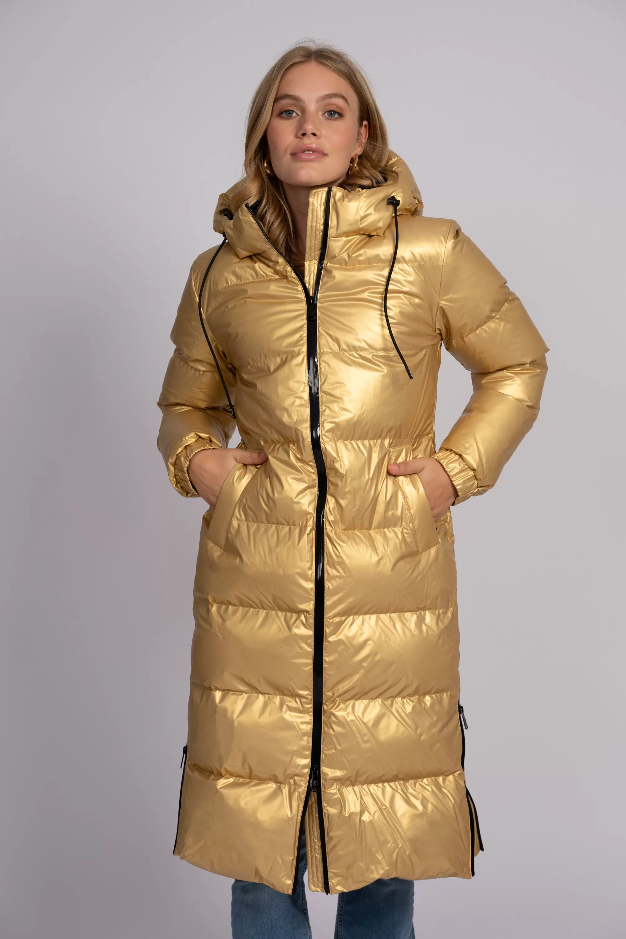 Women FIFTH HOUSE Coats & Jackets-Long puffer jacket with metallic look