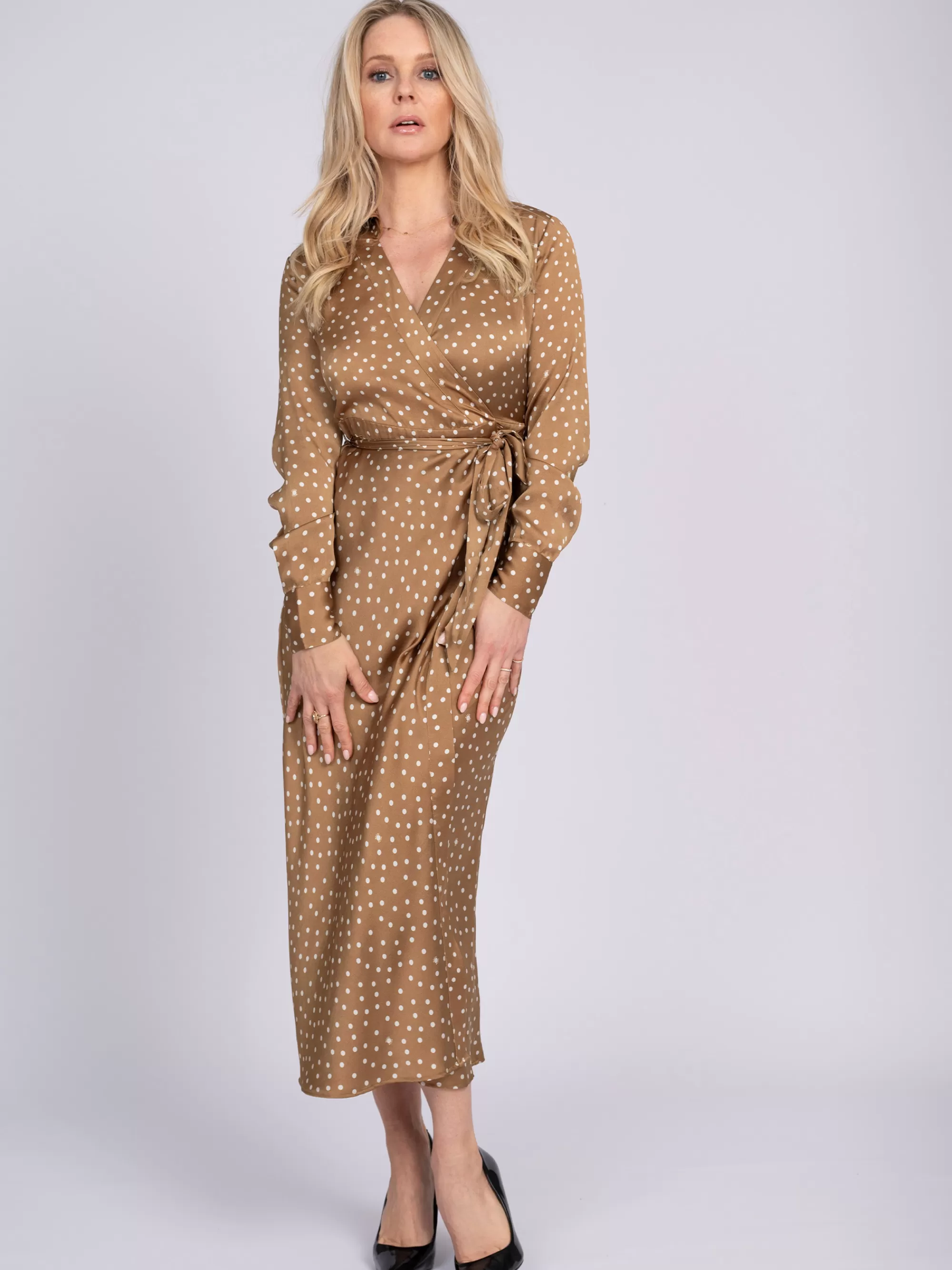 Women FIFTH HOUSE Dresses-Long wrap dress with dotted pattern