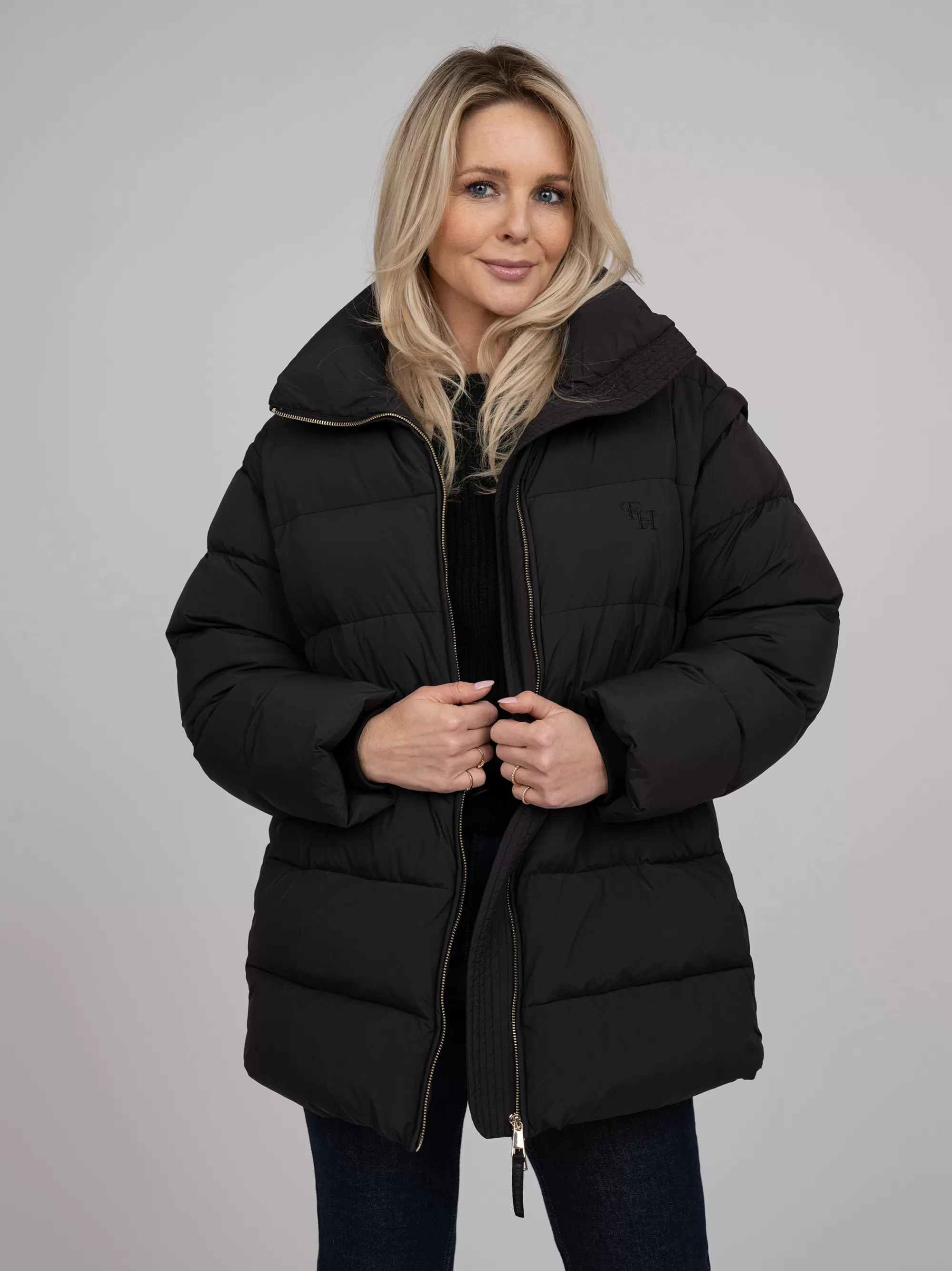 Women FIFTH HOUSE Coats & Jackets-Puffer coat with hood and tailored waist