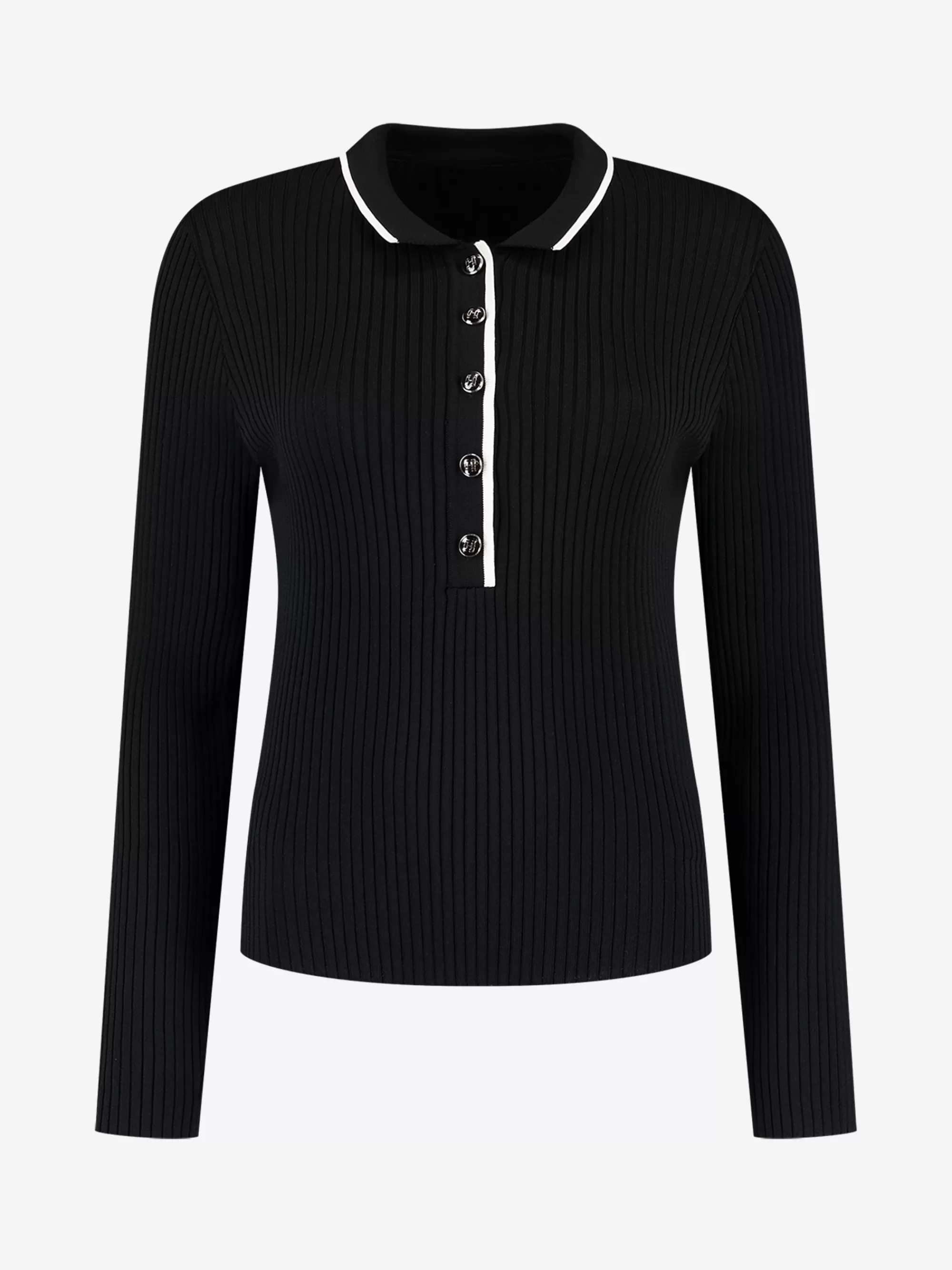 Women FIFTH HOUSE Tops-Ribbed top with collar and button details