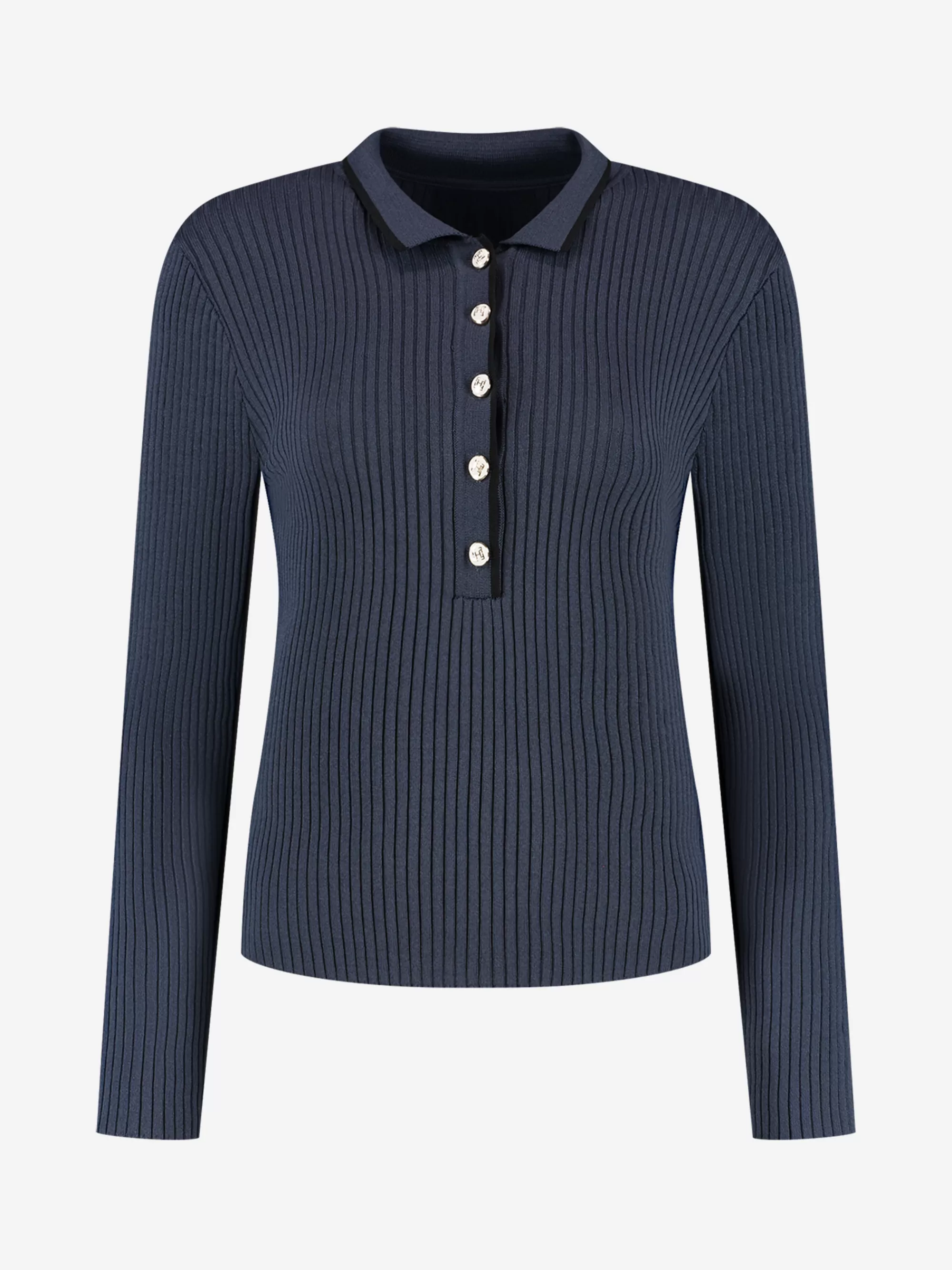 Women FIFTH HOUSE Tops-Ribbed top with collar and button details