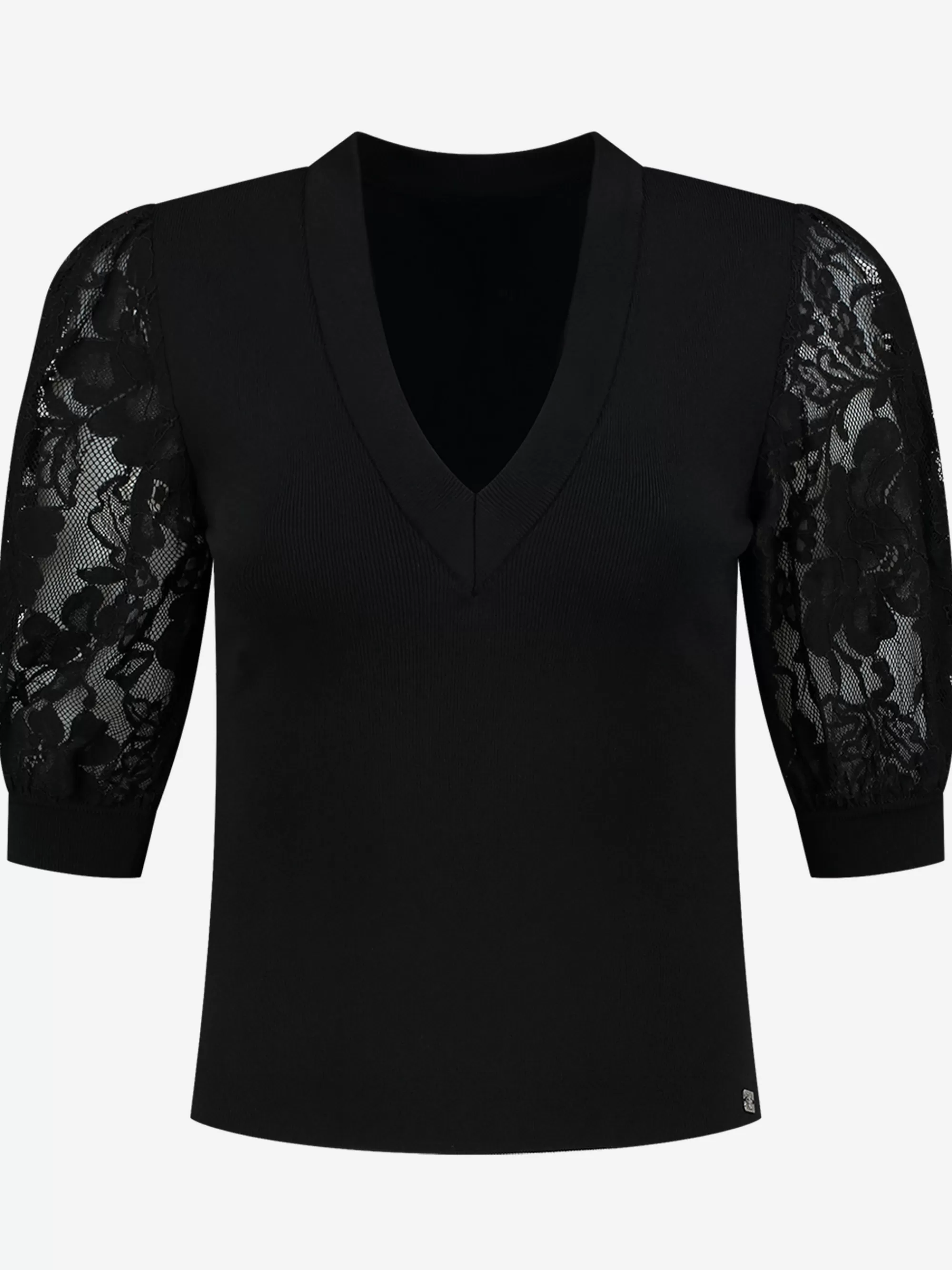 Women FIFTH HOUSE Tops-V-neckline top with lace sleeves