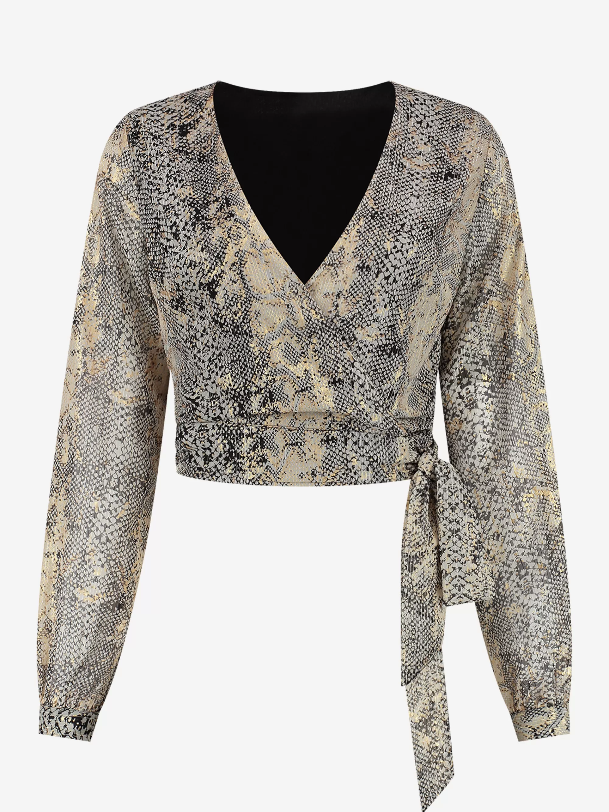 Women FIFTH HOUSE Tops-Wrap top with metallic snake print